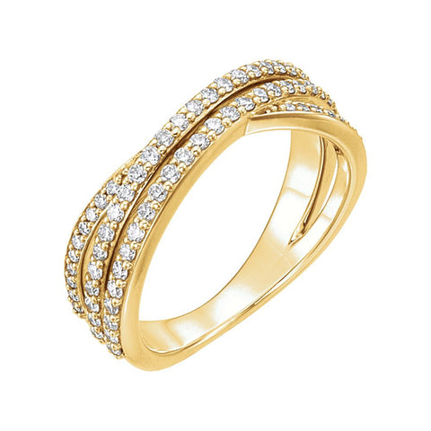 14k Yellow Gold 5/8 CTW Diamond Criss Cross Ring , Size 7