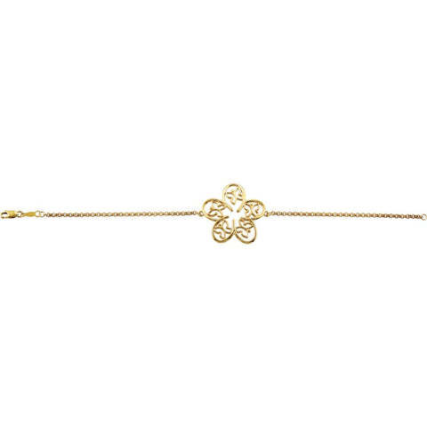 14k Yellow Gold Flower & Butterfly 7.5" Bracelet
