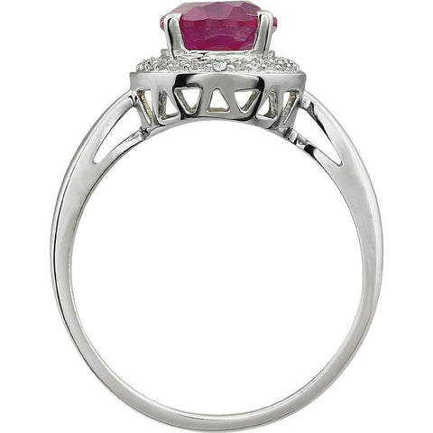 14k White Gold Created Ruby & .02 CTW Diamond Ring, Size 7