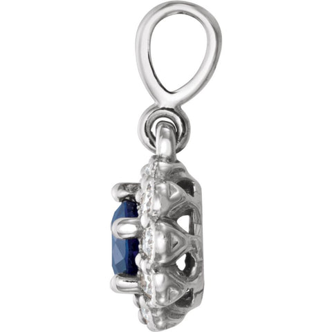 14k White Gold Blue Sapphire & 1/6 CTW Diamond Pendant