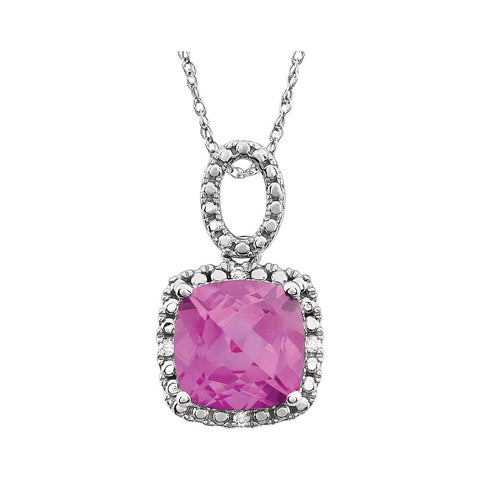 14k White Gold Created Pink Sapphire & .03 CTW Diamond 18" Necklace