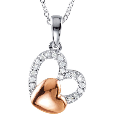 Sterling Silver & 10K Rose 1/6 CTW Diamond Heart 18" Necklace
