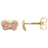 14k Yellow Gold Pink Enamel Butterfly Earrings
