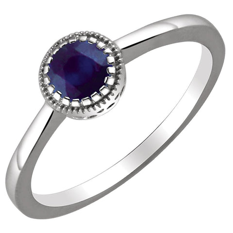 14k White Gold Blue Sapphire "September" Birthstone Ring, Size 7