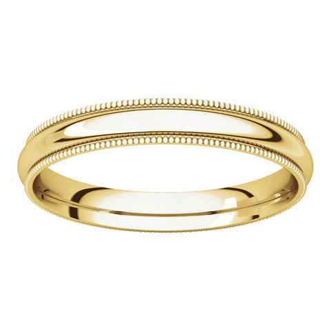 14k Yellow Gold 3mm Milgrain Comfort Fit Band, Size 11