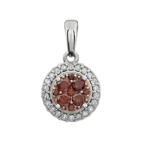 14k White Gold 3/8 CTW Diamond Brown & White Halo Pendant