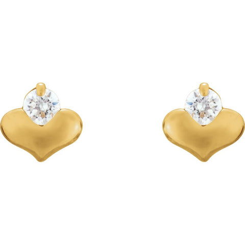 14k Yellow Gold Youth Cubic Zirconia Heart Earrings