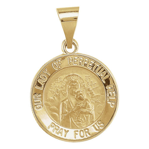 14k Yellow Gold 14.75mm Round Hollow Our Lady of Perpetual Help Medal
