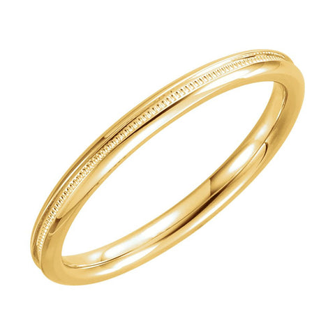 14k Yellow Gold 2mm Comfort Fit Milgrain Band Size 5