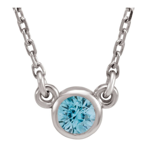 14k White Gold Blue Zircon 16" Necklace