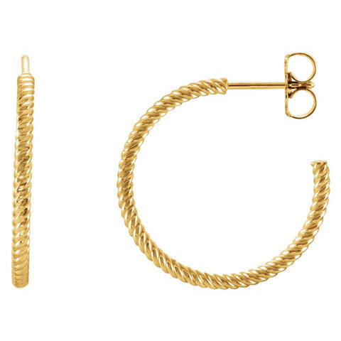 14k Yellow Gold 21mm Rope Design Hoop Earrings