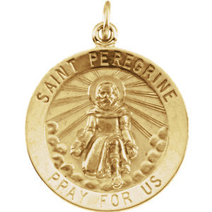 14k Yellow Gold 25mm Round St. Peregrine Medal