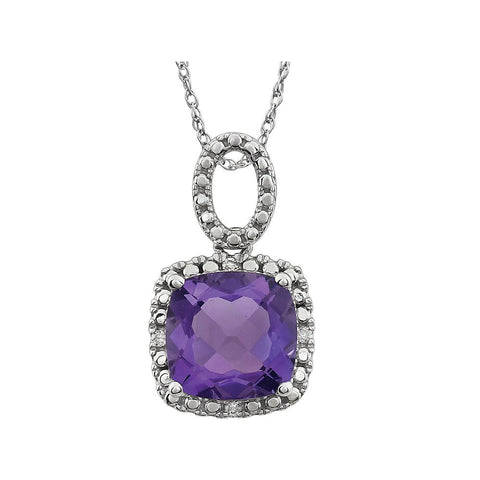 14k White Gold Amethyst & .03 CTW Diamond 18" Necklace
