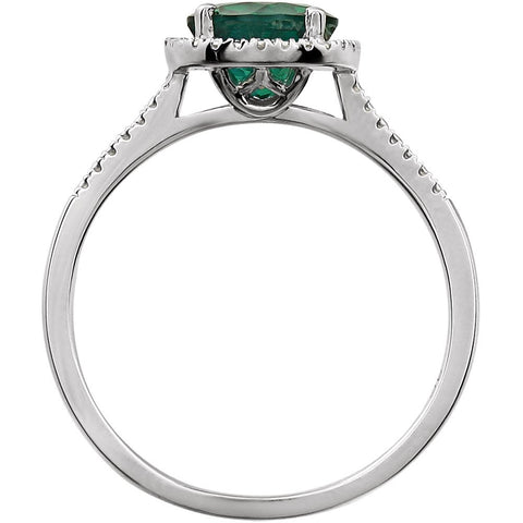 Sterling Silver Lab-Grown Emerald & .01 CTW Diamond Ring, Size 7