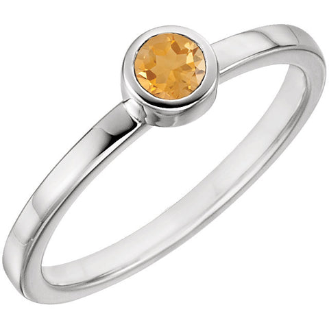 14k White Gold Citrine Bezel Ring, Size 7