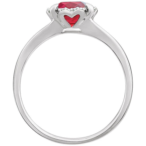 14k White Gold Created Ruby & .05 CTW Diamond Ring, Size 7