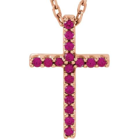 14k Rose Gold Ruby Cross 16" Necklace
