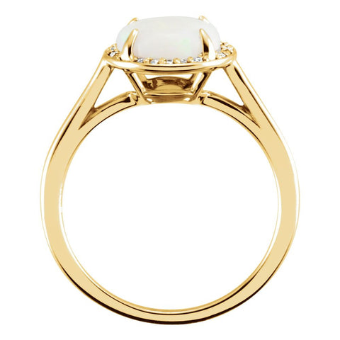 14k Yellow Gold Opal & .05 CTW Diamond Ring, Size 7