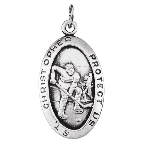 Sterling Silver 24.5x15.5mm St. Christopher Hockey Medal