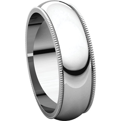 10k White Gold 6mm Milgrain Band, Size 10