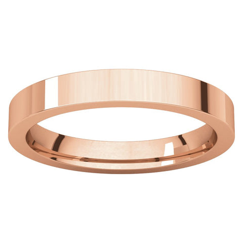 14k Rose Gold 3mm Flat Comfort Fit Band, Size 8