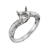 Engraved Engagement Ring Mounting in 14k White Gold, Size 6