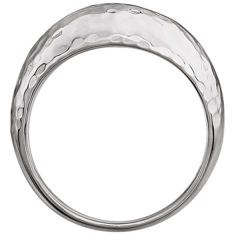 14k White Gold 12mm Hammered Dome Ring, Size 7
