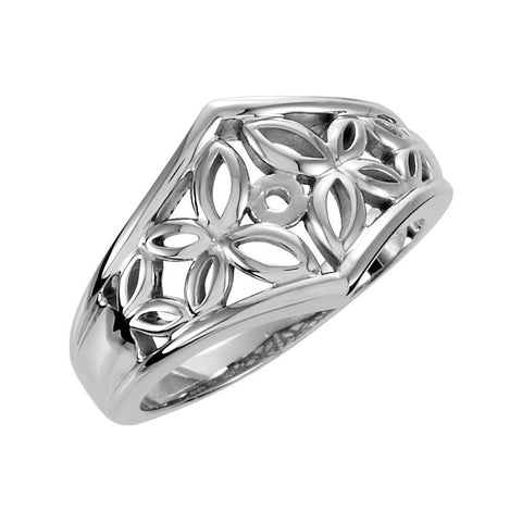 14k White Gold Floral-Inspired Solitaire Engagement Ring Base, Size 6