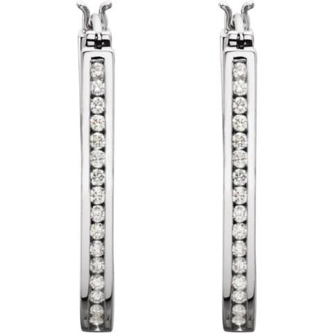 14k White Gold 1 CTW Diamond Inside/Outside Hoop Earrings