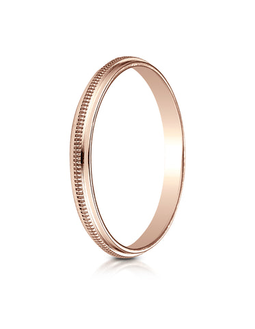 Benchmark 14k Rose Gold 2mm High Polished Milgrain Center Design Band, (Sizes 4-15)