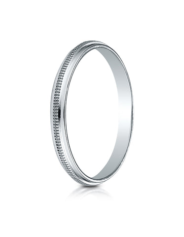 Benchmark 14K White Gold 2mm High Polished Milgrain Center Design Wedding Band Ring (Sizes 4 - 15 )