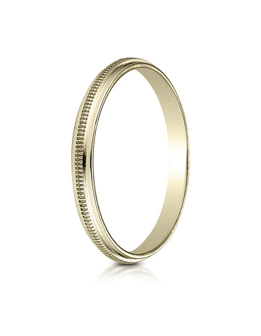 Benchmark 14K Yellow Gold 2mm High Polished Milgrain Center Design Wedding Band Ring (Sizes 4 - 15 )