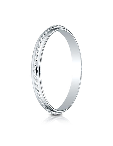 Benchmark 14K White Gold 2mm High Polished Rope Center Design Wedding Band Ring (Sizes 4 - 15 )