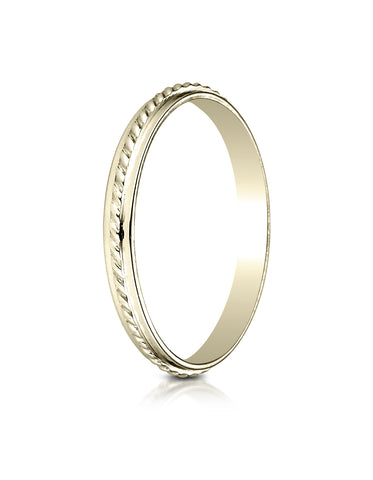 Benchmark 14K Yellow Gold 2mm High Polished Rope Center Design Wedding Band Ring (Sizes 4 - 15 )