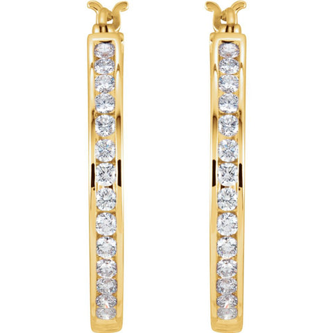 14k Yellow Gold 1 CTW Diamond Hoop Earrings