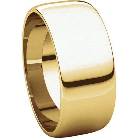 14k Yellow Gold 8mm Half Round Light Band, Size 8.5