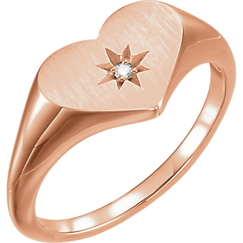 14k Rose Gold .01 CTW Diamond Heart Signet Ring, Size 7