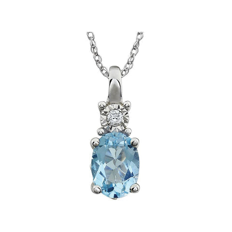14k White Gold Sky Blue Topaz & .02 CTW 18" Necklace