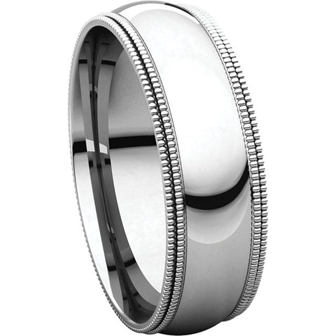 14k White Gold 6mm Double Milgrain Comfort Fit Band, Size 6