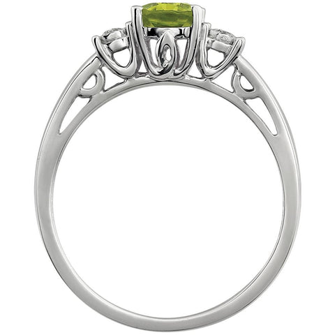 14k White Gold Peridot & .04 CTW Diamond Ring, Size 7