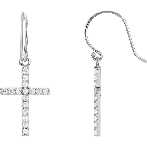 14k White Gold 1/2 CTW Diamond Cross Earrings