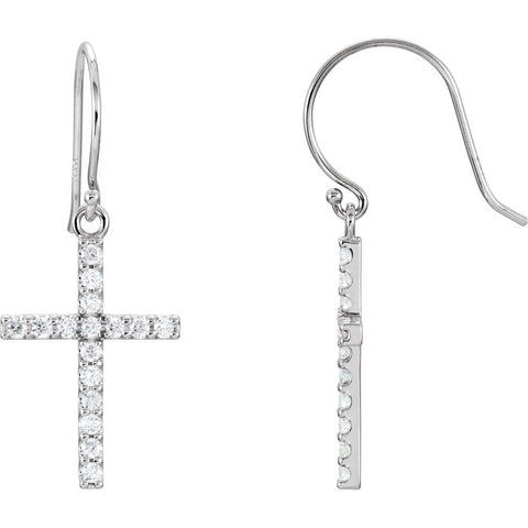 14K White Gold 1/2 CTW Diamond Cross Earrings