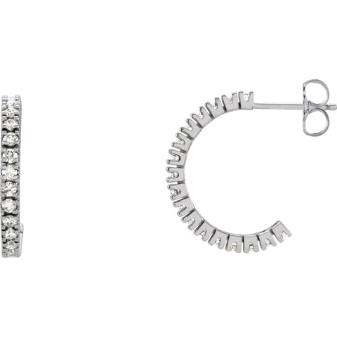 14k White Gold 5/8 CTW Diamond Hoop Earrings