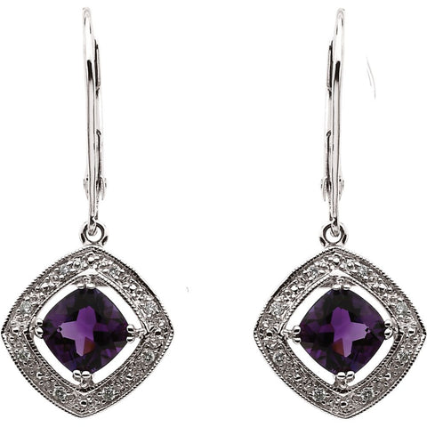 14k White Gold .08 CT w Diamond & Amethyst Earrings