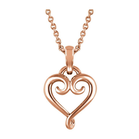 14k Rose Gold Fancy Heart 16-18" Necklace