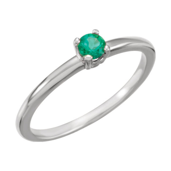 14k White Gold Chatham® Created Emerald "May" Birthstone Ring, Size 3