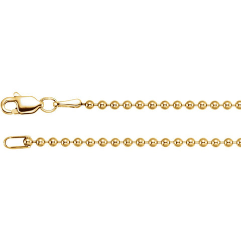 14K Yellow Gold 1.8mm Hollow Bead 18-Inch Chain