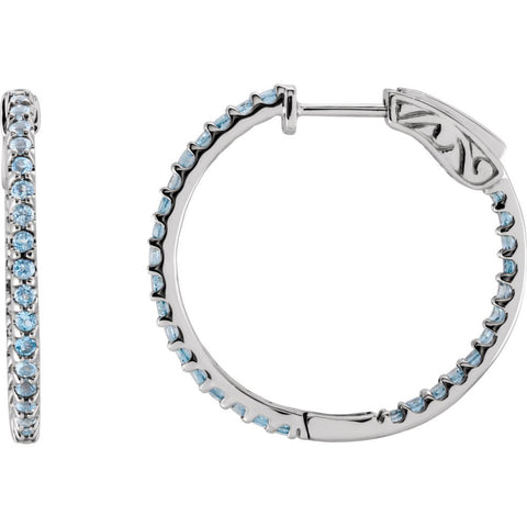 14k White Gold Sky Blue Topaz Hoop Earrings