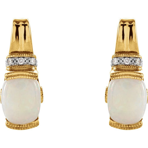 14k Yellow Gold Genuine Opal, Pink Tourmaline & .05 CTW Diamond Earrings