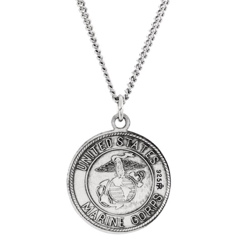 Sterling Silver 18mm Round St. Christopher U.S. Marine Corps Medal 18" Necklace